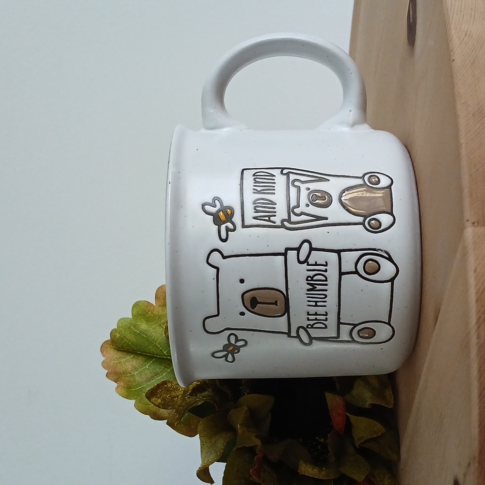 BEE HUMBLE AND KIND Embossed Bears Bees Mug 16 oz